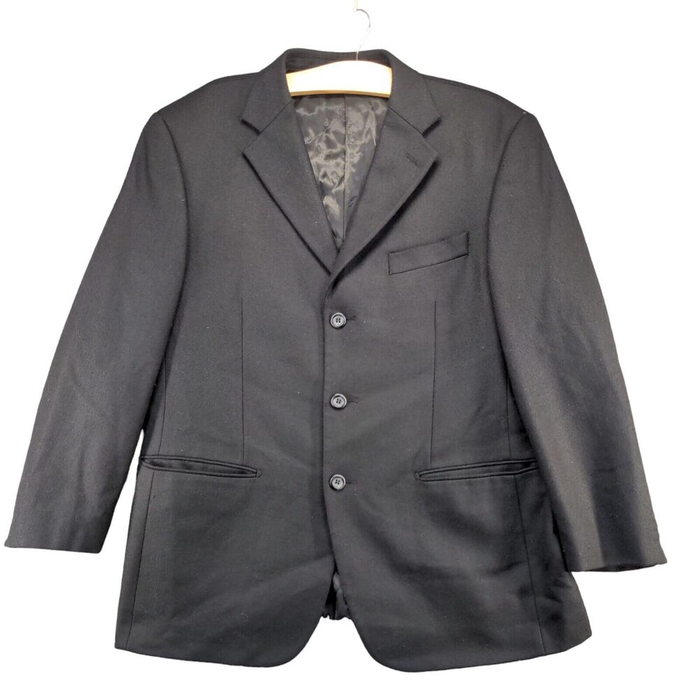 Pronto Moda Men's Single Breasted Blazer Suit Jacket Black 40S Lambswool
